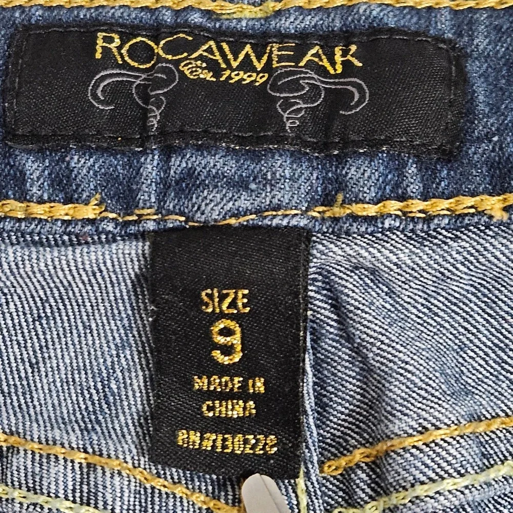 Rocawear Y2K Style Graffiti Pocket Skinny Jeans Dark Wash Stretch Womens 9 Denim - Picture 6 of 13
